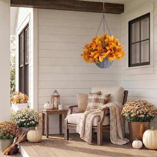 22" UV Resistant Autumn Artificial Fall Foliage Hanging Basket